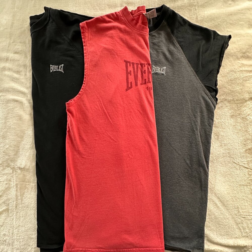 Everlast Cutoff Tee Bundle (3 Shirts, XL) – Black, Red & Gray